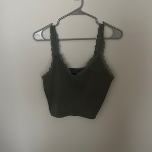 American Eagle Olive Green Lace Crop Tank